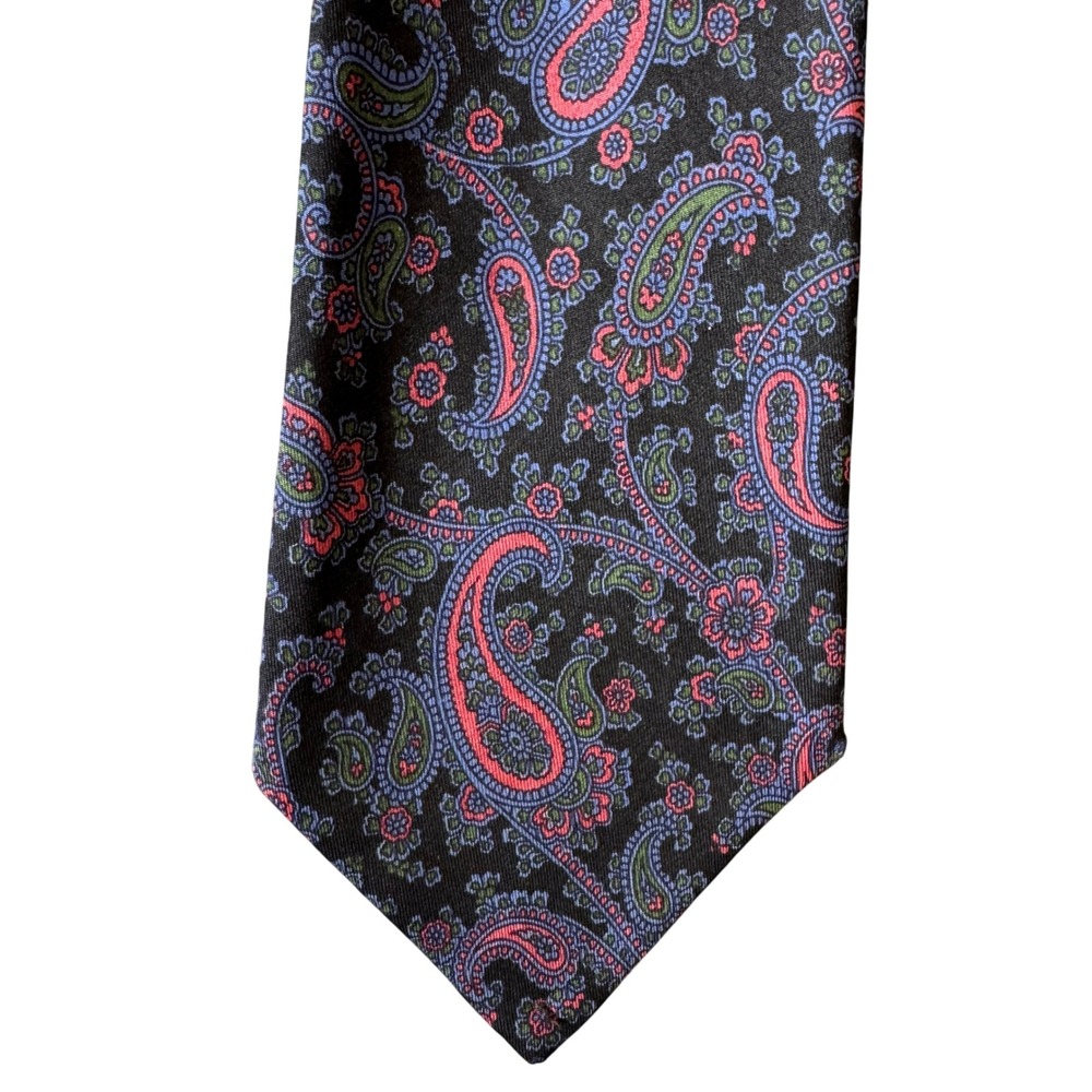Laco Reine Seide Mens Silk Tie Black Pink Blue Paisley Formal Necktie 54 Inch